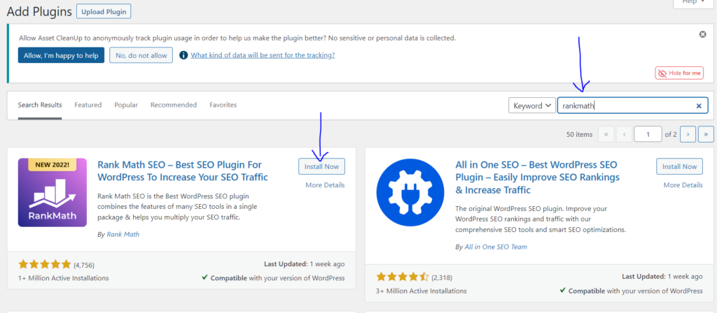 Search Rank Math SEO plugin