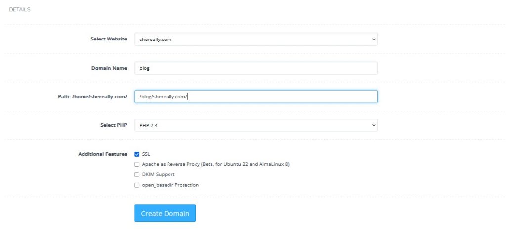 Create domain