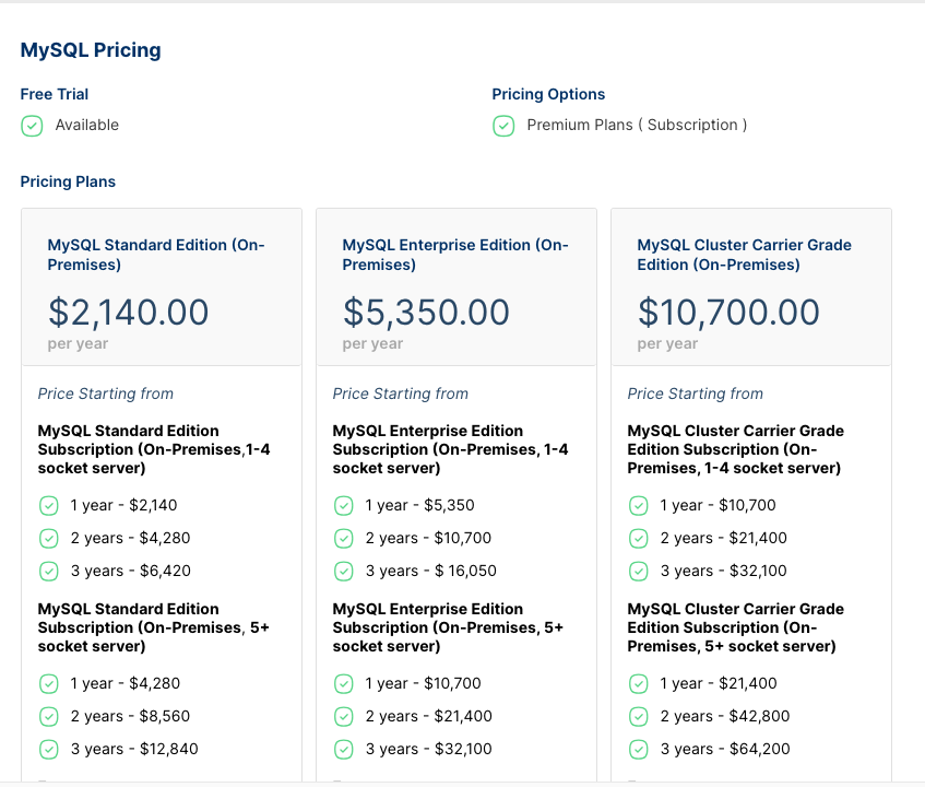 Pricing-MySQL