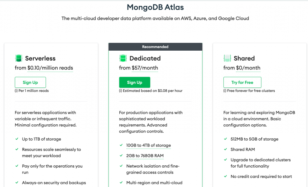 Pricing-MongoDB