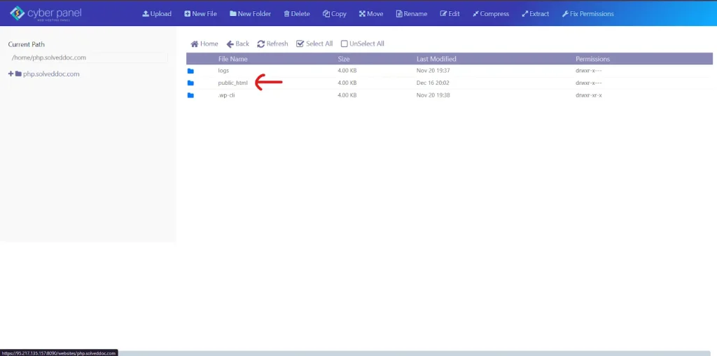 select home directory and go to public_html